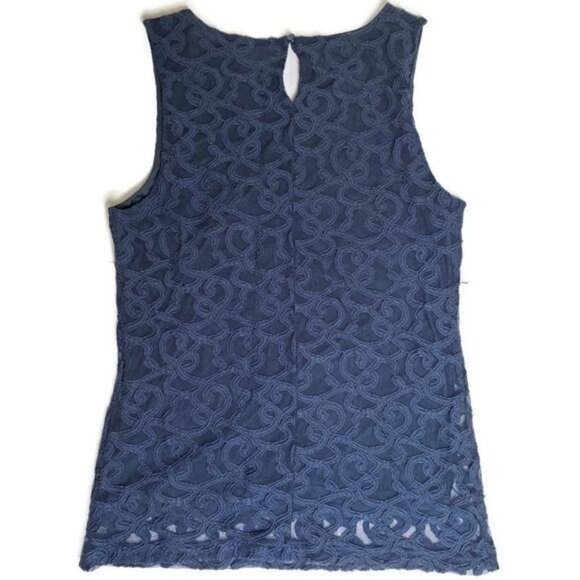 Banana Republic Women Navy Lace Sleeveless Top Sz S Keyhole Back business casual - Picture 2 of 3